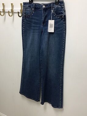 Dear John Women's Dark Blue Wide-Leg Jeans with Stud Detail